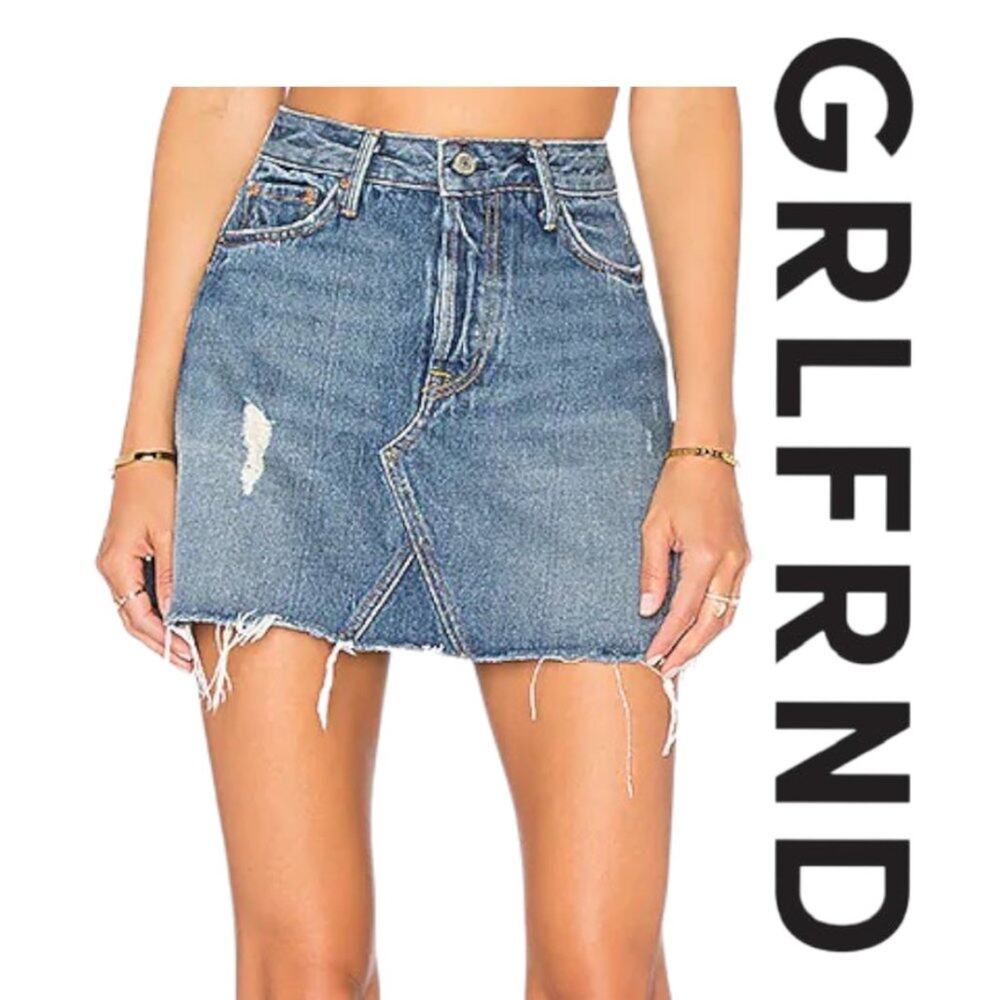 GRLFRND Eva A-Frame Gusset Skirt Womens Blue Denim Size 28